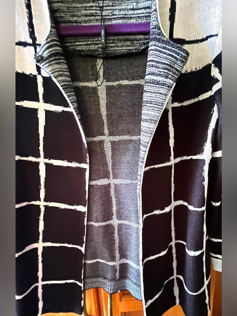 Misook Black & White Windowpane Open-Front Blazer
